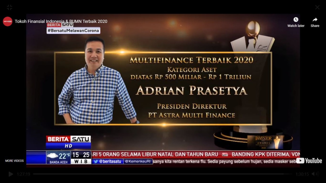 SPEKTRA Raih Penghargaan “Multifinance Terbaik 2020”