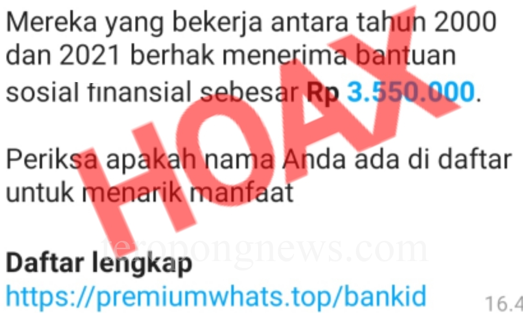 WASPADA PESAN BERANTAI  - Jangan Buka jika Mendapat Pesan Tentang BSU Rp3.550.000