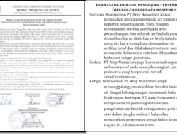 HASIL UJI LAB, SUNGAI DIDUGA TERCEMAR-PT Arsy Nusantara Wajib Pulihkan Sungai Jabung