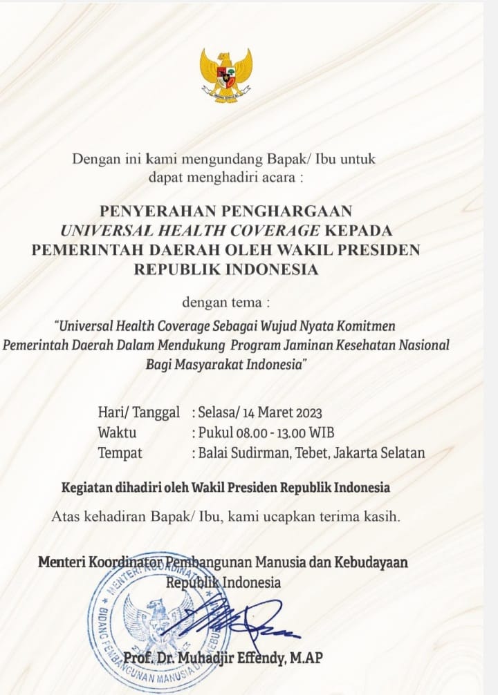 Pj Bupati Kobar Akan Terima Penghargaan Universal Health Coverage 