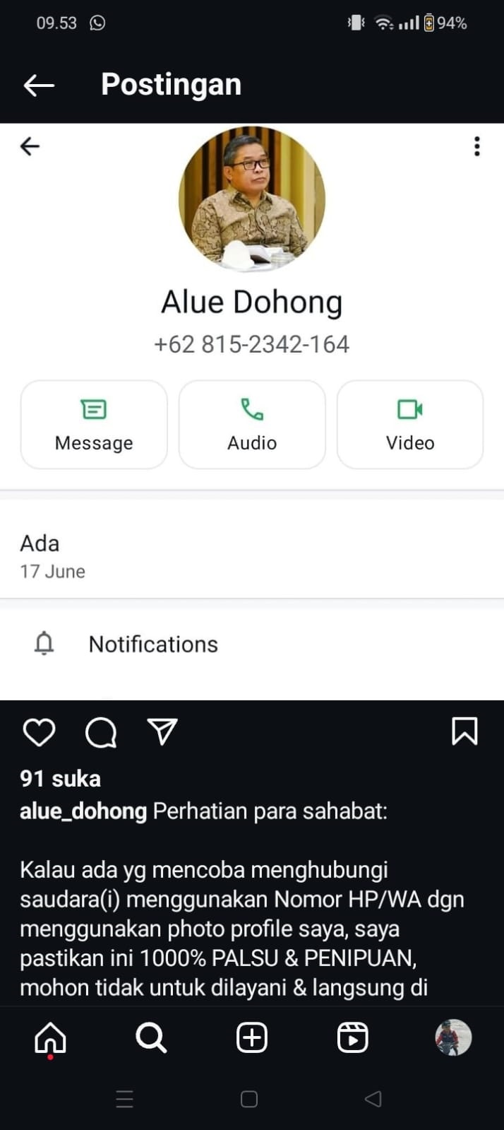 Waspada! Penipuan Catut Wamen LHK Alue Dohong