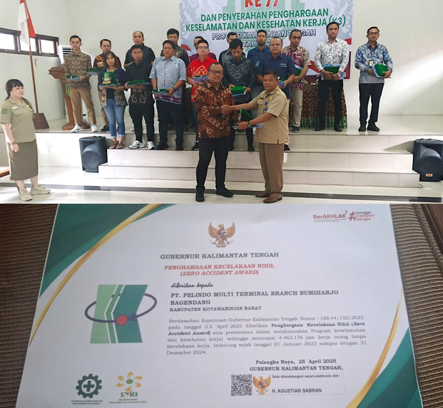 Pelindo Multi Terminal Branch Bumiharjo Terima Penghargaan  Kecelakaan Nihil 