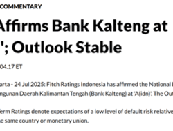 Fitch Pertahankan Rating Bank Kalteng di A(Idn), Outlook Stabil