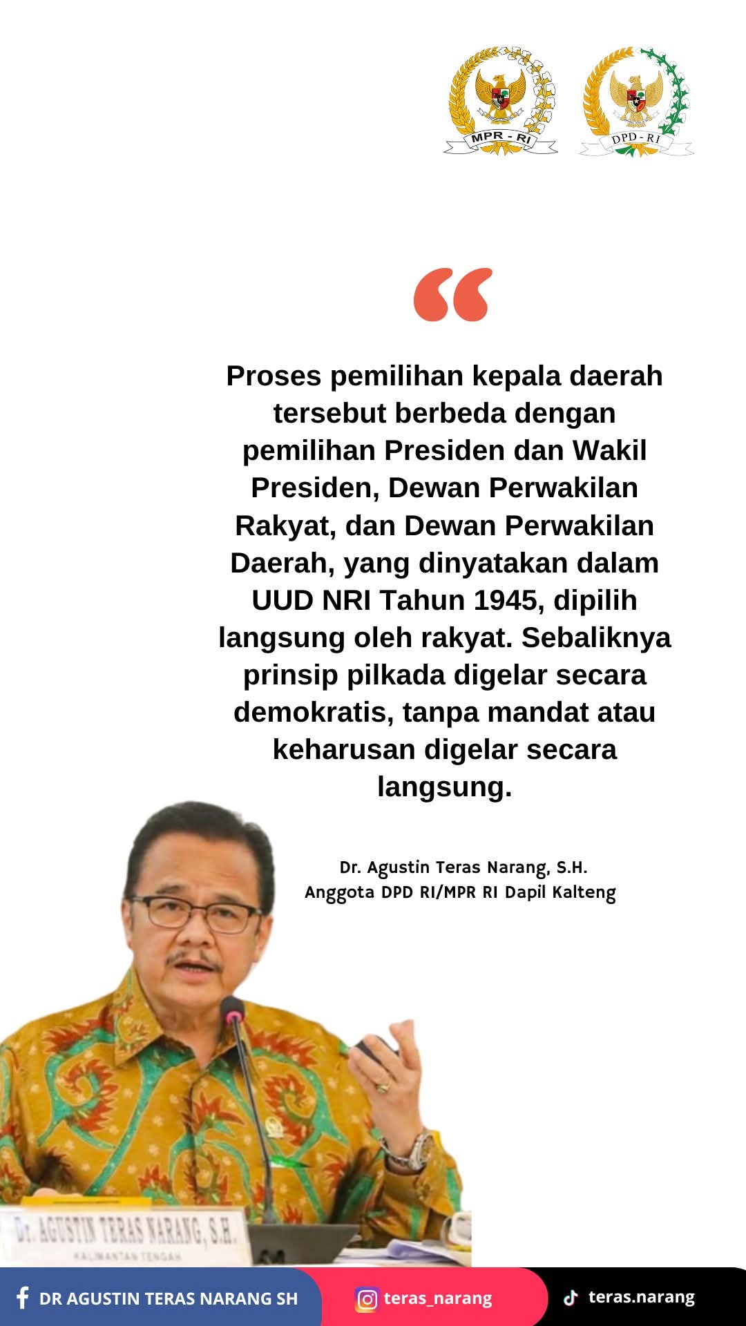Teras Ajak Bandingkan Hasil Pilkada Dipilih DPRD