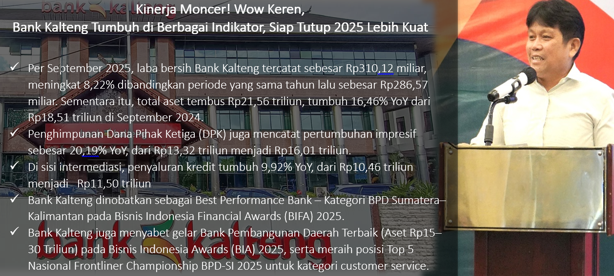 Kinerja Moncer! Wow Keren, Bank Kalteng Tumbuh di Berbagai Indikator, Siap Tutup 2025 Lebih Kuat