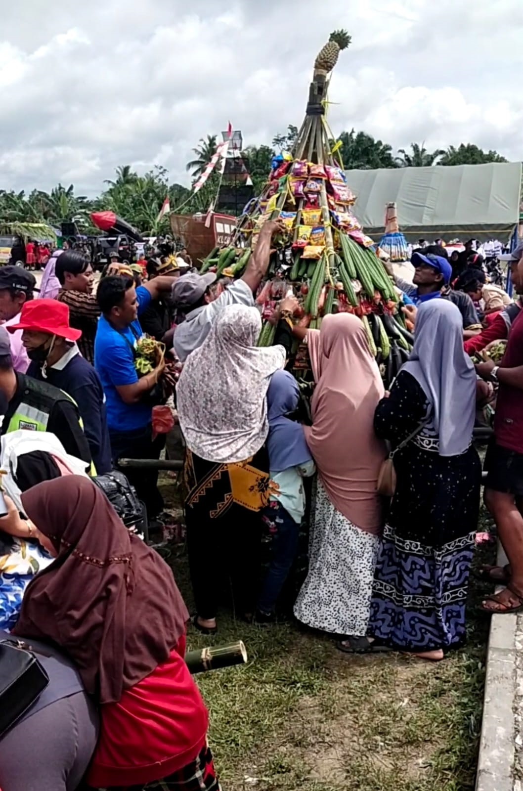Tradisi Berebut Hasil Bumi Meriahkan HUT Desa Melawen 