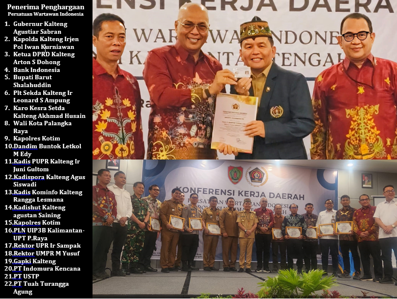 Terima Penghargaan, Gubernur Kalteng Dipuji Ketum PWI Pusat