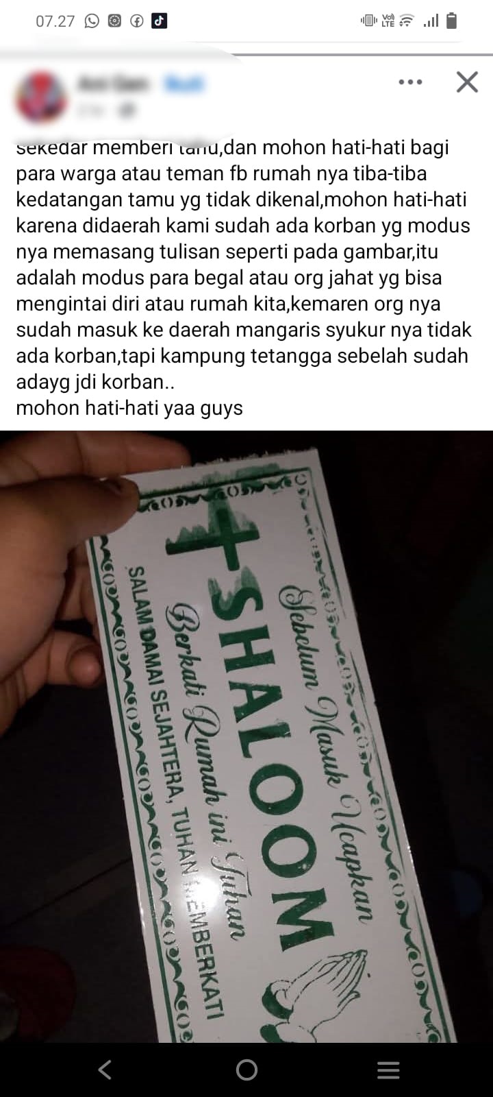 Ramai di Medsos, Stiker “Shaloom” Diduga Jadi Modus Kejahatan