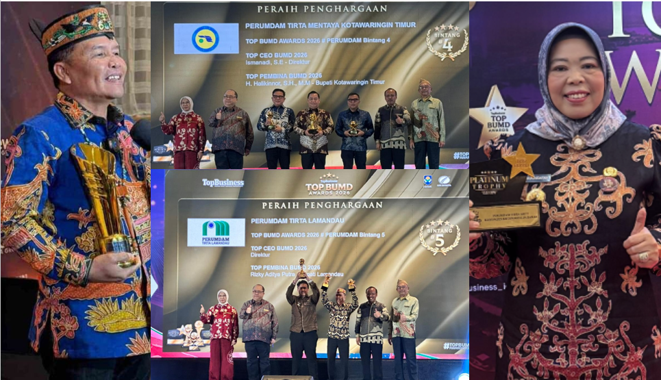 Gubernur Agustiar, Nurhidayah, Halikinnor dan Rizky Aditya dan Bank Kalteng Terima Penghargaan di TOP BUMD Awards 2026